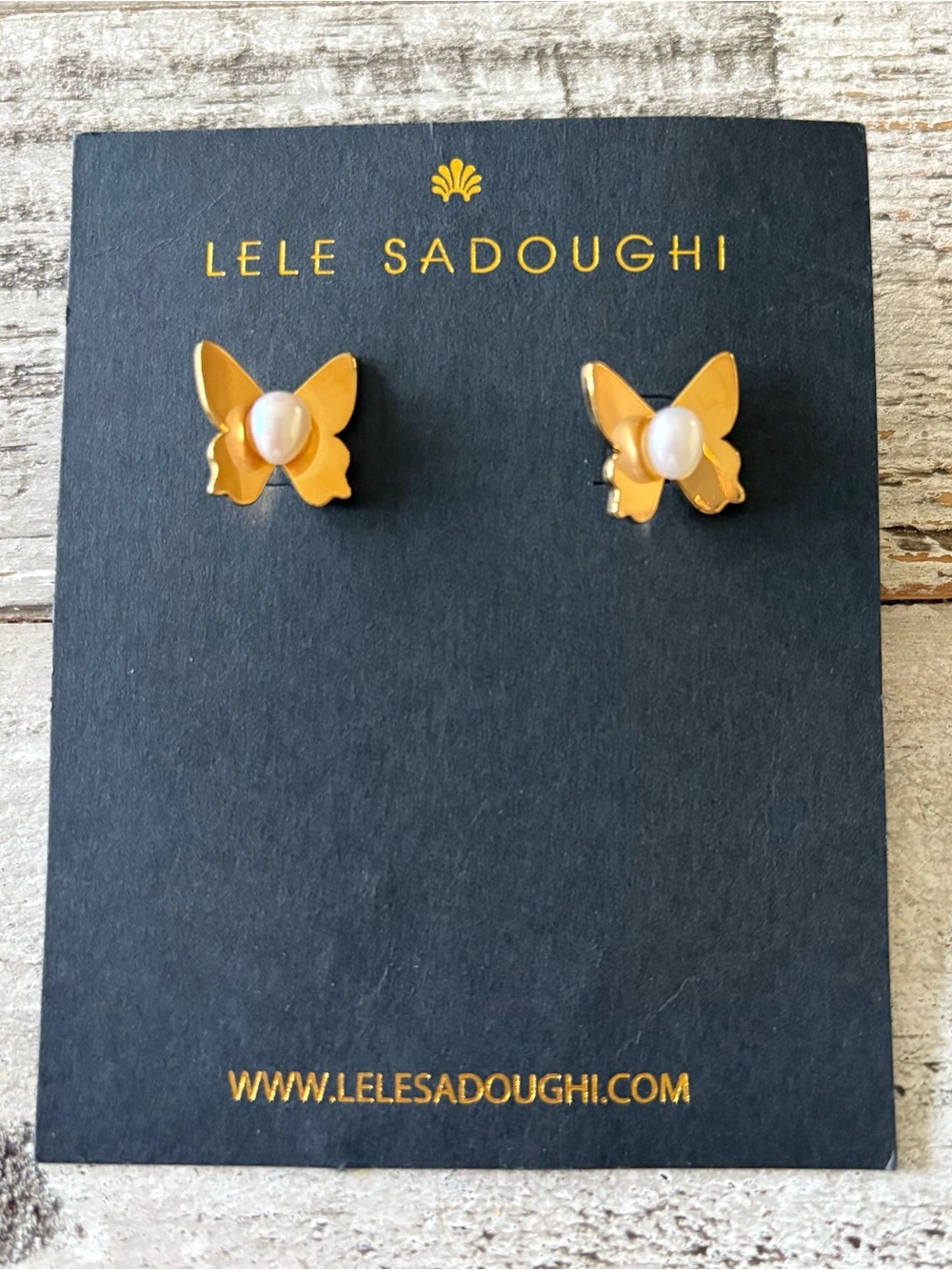 Lele Sadoughi Yellow Enamel Butterfly Pearl Studs